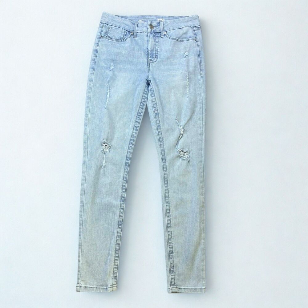 Seven7 Womens Tummyless Jeans Size 6 Skinny Light Wash Distressed Stretch Denim